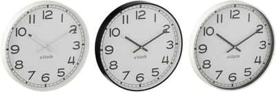 J-Line klok Rond - kunststof - wit/zwart - large - 3 stuks - Ø 40 cm