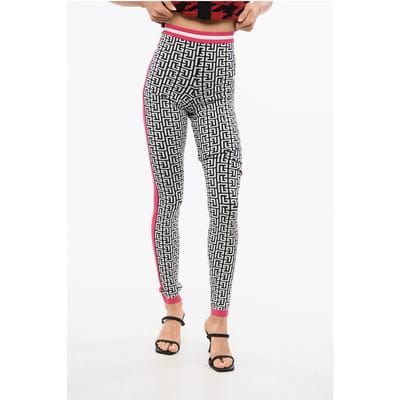 Gebreide legging met monogrampatroon in zwart en wit