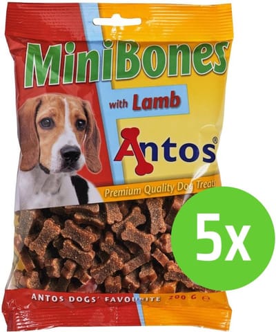 Antos Mini Bones Duo Lam - hondensnoepjes - 200 gram - 5 Verpakkingen