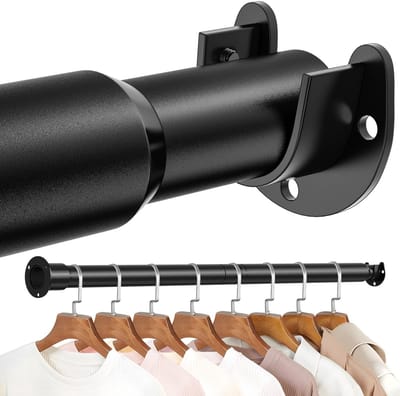 Verstelbare kledingstang van 43 cm tot 103 cm, geschikt voor het ophangen van kleding, stevige telescopische stang, zwarte gordijnroede, geschikt voor kledingkasten, badkamers en wasruimtes