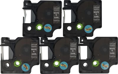 Dappaz - 5 stuks Dymo Plastic Labels 45020 Compatible Tape - Wit op Transparant - Geschikt voor Dymo LabelManager - 12 mm x 7 m - S0720600 Label Tape