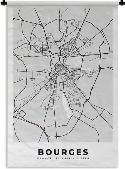 Wandkleed - Wanddoek - Kaart - Stadskaart - Bourges - Plattegrond - Frankrijk - 120x180 cm - Wandtapijt