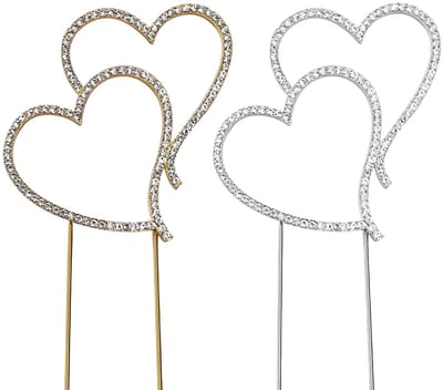 Dailygoods- Taartopzetstukken Hartvormig - Taartdecoratie Set - Goud/Zilver - 2 Stuks - Metaal - 20 x 9 cm - Elegant en Romantisch