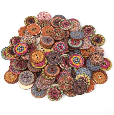Dailygoods- Houten Knopen 100 Stuks - 25 mm Ronde Knopen - Gemengde Knopen - Handgemaakte Naaiknopen - Doe-Het-Zelf Decoratie - Perfect voor Ambachten