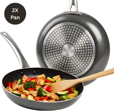 Lomera Koekenpannenset - 2-Delige Pannenset - Geperst Aluminium - Snelle Warmteverdeling - RVS Handgreep - Anti-Aanbaklaag - Geschikt voor Inductie - Ø 20 CM en Ø 24 CM - Lichtgewicht Pannen - Professionele Kwaliteit