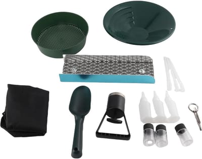 Compact 12 Inch Goud Pannen Sluice Box Kit met Rugzak en Dubbele Riffles - Aluminiumlegering - Mijnbouwmos - Gouden Vlokken Vang - Rivieren en Kreken.