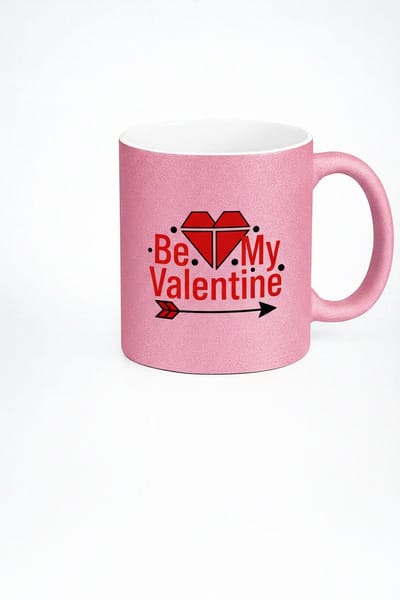 Valentijn Mok Roze Glitter 'Be My Valentine' - Liefdescadeau Koffiemok