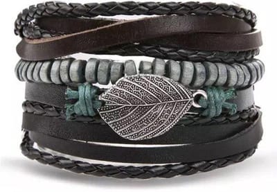 Jomide Herenarmbanden Imitatieleer - Bruin/Zwart - 4 delig