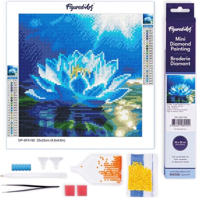 Figured'Art Mini Diamond Painting set Volwassenen 25x25 cm Glansende Witte Lotus - 5D DIY Art full drill ronde diamant - Opgerold canvas