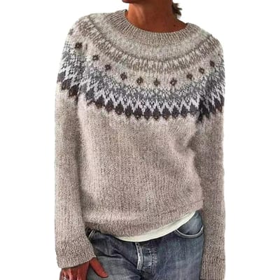 Pull Tricoté Motif Géométrique Patchwork Pull Femme Col Rond Manches Longues Coupe Ample Crochet Top en Tricot Coloré St Usage Pratique M kaki