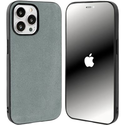 Coverzs Alcantara & TPU Magneet hoesje geschikt voor iPhone 14 Pro hoesje - kunstleren telefoonhoesje - kwalitatieve backcover - duurzaam Alcantara kunstleren materiaal - telefoonhoesje met camerabumper (grijs)