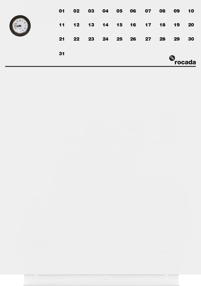 Rocada whiteboard - Skinclock - 55x75cm - wit mat gelakt - met klok en kalender