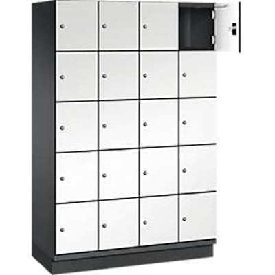 C+P Cambio lockerkast, 4 vakken, 20 vakken, met plint, B 1200 x D 525 x H 1980 mm, zwart-grijs/wit