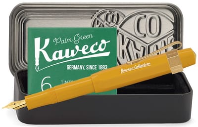 Kaweco - Collection - Vulpen - Extra Fine - Honey - Zwart blikje - Oktogonal Clip Vergoldet - met doosje inktpatronen groen
