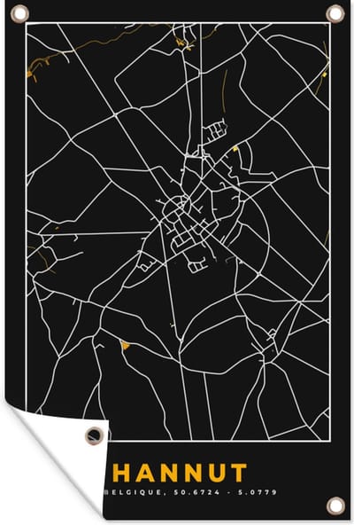 Muurdecoratie Kaart - Hannut - Goud - Stadskaart - Plattegrond - 120x180 cm - Tuinposter - Tuindoek