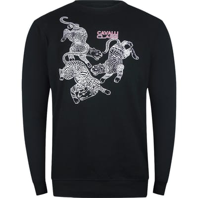 Cavalli Class Paisley Leopards Design Zwarte Sweatshirt