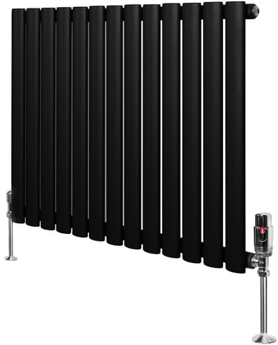 Ovale radiator 1 kolom - 600x780 mm - zwart - thermostaatkraan