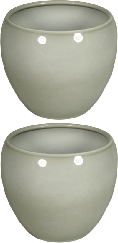 2x stuks bloempot in kleur grijs keramiek voor kamerplant H11.5 x D14 cm- plantenpotten binnen