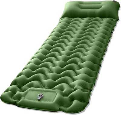KZQ 1 stuk - Kampeer slaapmat - Ultralichte kampeermat met kussen - Ingebouwde voetpomp - Opblaasbaar slaapmatje - Compact - Ideaal voor kamperen, backpacken, wandelen, reizen, tenten - Groen