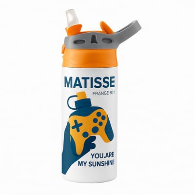 Gedurfde Grunge 'il_1140xN.8155609628_rr02' Drinkfles – Unieke Ontwerp Drinkfles voor Kunst & Muziek Liefhebbers - Waterfles voor kinderen (wit/oranje)