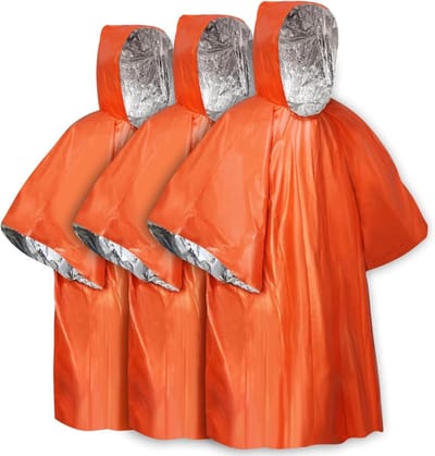 Overlevingsslaapzak - 3-delige noodoverlevingsponcho - Warme polyester slaapzak met capuchon - Warm, waterdicht en winddicht - Geschikt voor kamperen, wandelen en buitenactiviteiten - 100*130cm