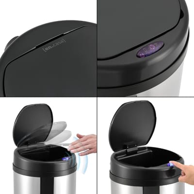 Prullenbak Azeneth - Met Sensor - 68xØ30,5 cm - 42 liter - Zilverkleurig - Afneembaar en Waterdicht Deksel