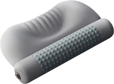 Ergonomisch Verwarmd Nekrol Kussen voor Pijnverlichting en Slaap – Traction Functie, Zijslaper Slaapkussen – Cementgrijs