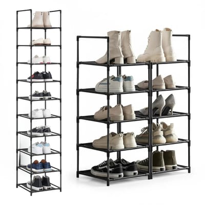 Bobbel Home Schoenenrek - Opbergen van Schoenen - Schoenenbank 10 niveaus - Open Schoenenkast - Opbergkast van Schoenen Industrieel - Smal en Hoog - 33 x 33 x 173 cm