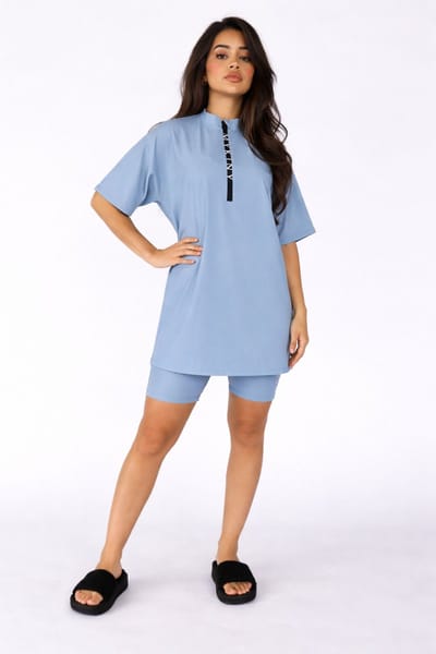 MYKINY BRAND - Semi burkini Dania - Licht blauw - Badpak - Maat M - Water afstotend ( valt klein)