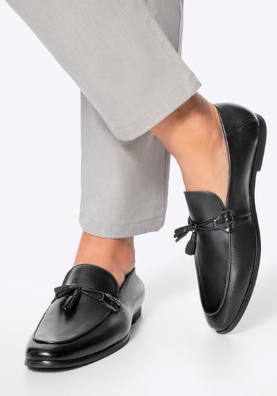 Wittchen Heren Leren Loafers met Kwastje Zwart Natuurlijk Leer
