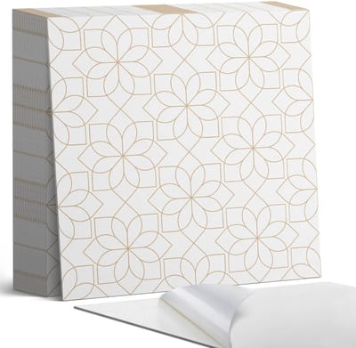 Coloray Plaktegels - Geometrisch bloemenpatroon Zelfklevende Tegels - 20 cm x 20 cm - Wit Plaktegels - 20 stuks - Vierkant PVC Tegels - Plaktegels Badkamer - Plaktegels Vloer - Vinyltegels Vloer Zelfklevend - Wandtegel Zelfklevend
