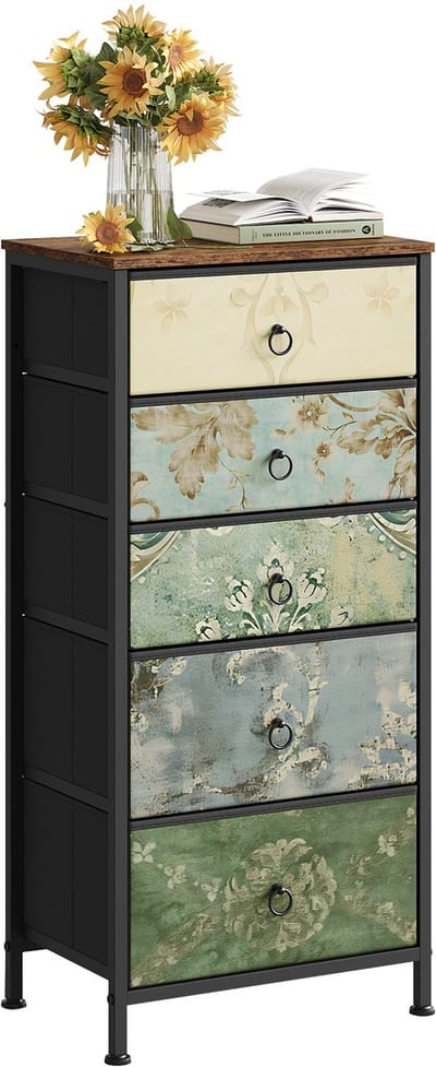 Jently stoffen ladekast - ladekast - ladenkastje - vintage - 5 ladens - 45,5 x 95,5 x 30 cm