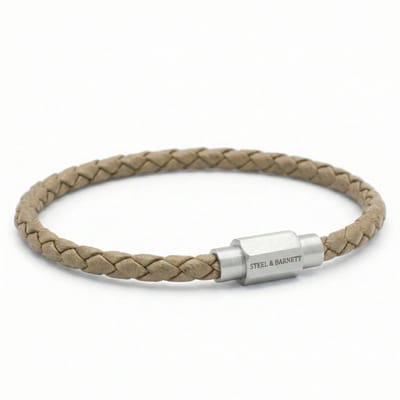 STEEL & BARNETT - Leren Armband Heren - Luke Landon - Beige - Maat S