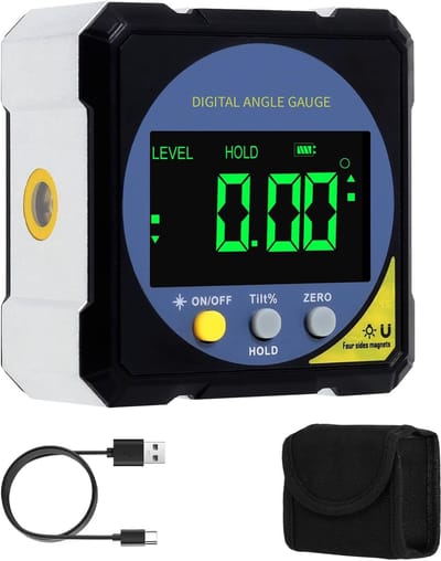 Digitale laser-inclinometerbox - Magnetische infrarood waterpas voor houtbewerking - Digitale hoekmeter met liniaal, elektronische laser en vierzijdige magnetische voet - IP54 waterdichte inclinometer - Zeer nauwkeurige hoekmeter - Verlicht display