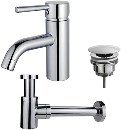 FugaFlow Eccelente Sobrado Badkamer Wastafelkraanset - lage wastafelkraan - always open plug - verlaagde design sifon - Chroom