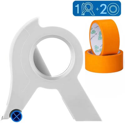 3-delige Tape dispenser - Tape applicator set - Masking tape cutter - Draagbare verftape applicator - Inclusief twee rollen tape - 15*10,4 cm - Geschikt voor diverse oppervlakken zoals verf, sierlijsten en deurkozijnen - Oranje