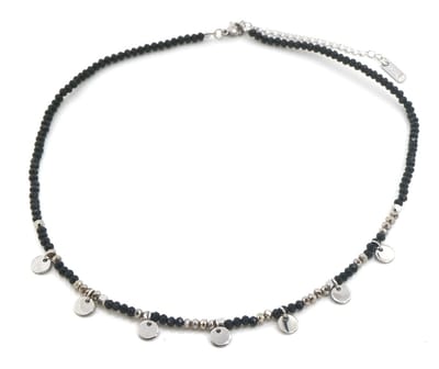 Ketting Kralen en Munten - RVS - Verstelbaar 44-48 cm - Grijs en Zilverkleurig
