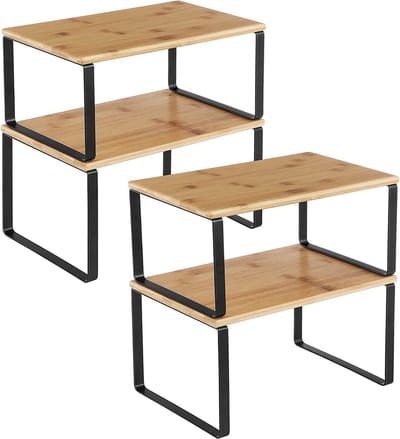 Kruidenrek, 4-delige set, keukenrek, uitbreidbaar, kruidenhouder, stapelbaar, met metalen frame, zwart-natuurlijke kleuren