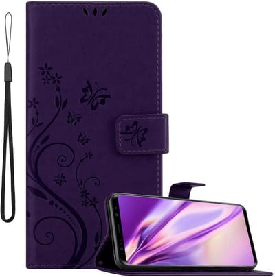 Cadorabo Hoesje geschikt voor Samsung Galaxy S9 PLUS in BLOEMEN DONKER PAARS - Beschermhoes in bloemmotief met magnetische sluiting, standfunctie en kaartsleuven Book Case Cover Etui