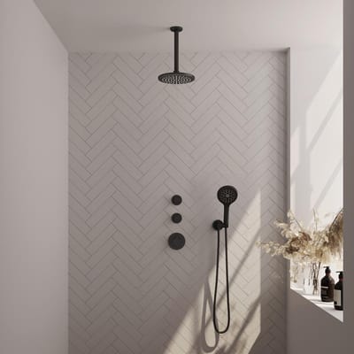 Brauer Black Edition Thermostatische Regendoucheset Inbouw - Hoofddouche 20 cm - Handdouche 3 Standen - Doucheslang - Wandaansluitbocht - Mat Zwart