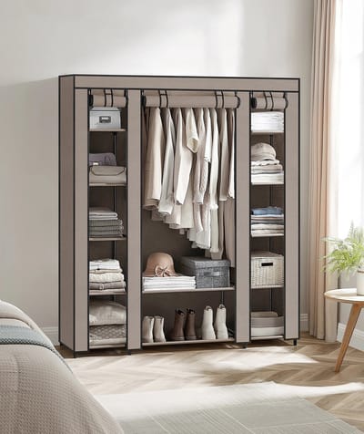 Lilac & Lily Kledingkast - Steigerbuizen - Garderobe - Hanggedeelte - Vakken - Kledingrek - 150x175x45 - Canvas opbergkast Taupe