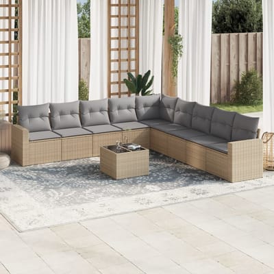 vidaXL - 10-delige - Loungeset - met - kussens - poly - rattan - beige