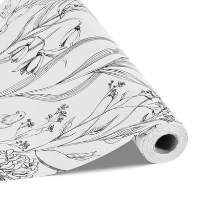 Zelfklevend behang - Plakfolie en meubelfolie - 45 cm x 10 m - Botanisch bloemenpatroon - Waterdicht - Voor muren & meubels - Wit