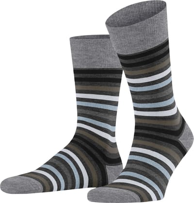 FALKE Tinted Stripe gedessineerd wol katoen sokken heren grijs - maat 39-42