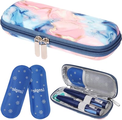Draagbare Insuline Koeltas voor Reizen, Compacte Pen Case met 2 Koelelementen, Quicksand Roze