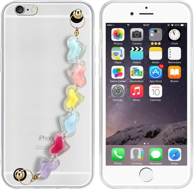 Cadorabo Hoesje geschikt voor Apple iPhone 6 / 6S in Transparant met kleurrijke hartjes - Beschermhoes van flexibel TPU silicone Case Cover met polsketting