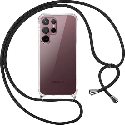 Hoesje met koord - ketting - Draagriem voor Schouder / Nek - touw - Hanger - Schouder tas - Geschikt voor: Samsung Galaxy S22 Ultra - transparant