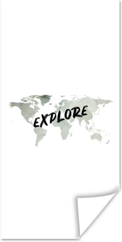 Poster 60x120 cm - Wereldkaart - Grijs - Quote - Posters - Kamer decoratie - Wanddecoratie woonkamer - Muurdecoratie slaapkamer