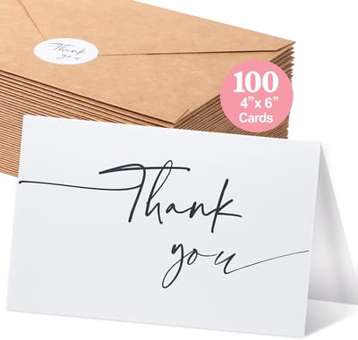 100 Minimalistische Bedankkaarten Set met Enveloppen en Stickers - Ideaal voor Bruiloft, Bedrijf, Babyshower en Cadeaus
