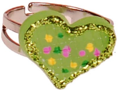 Ringetje Kindermaat Zilverkleurig - Groen Hartje met Glitters - Verstelbaar